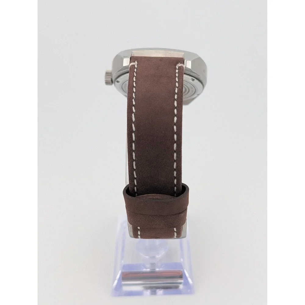 Selectron Cubic SCUB-10 Day Date Watch Taupe Sunburst 10 ATM Leather Strap Lume‎